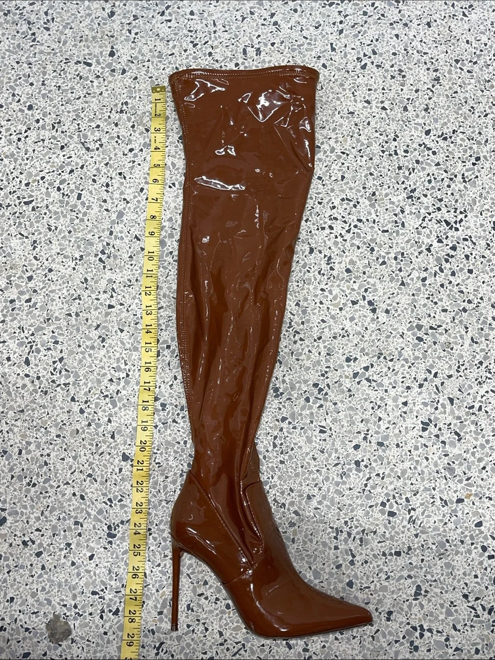 Steve Madden Glossy Brown Patent Over-the-Knee Stiletto High Heel Boots